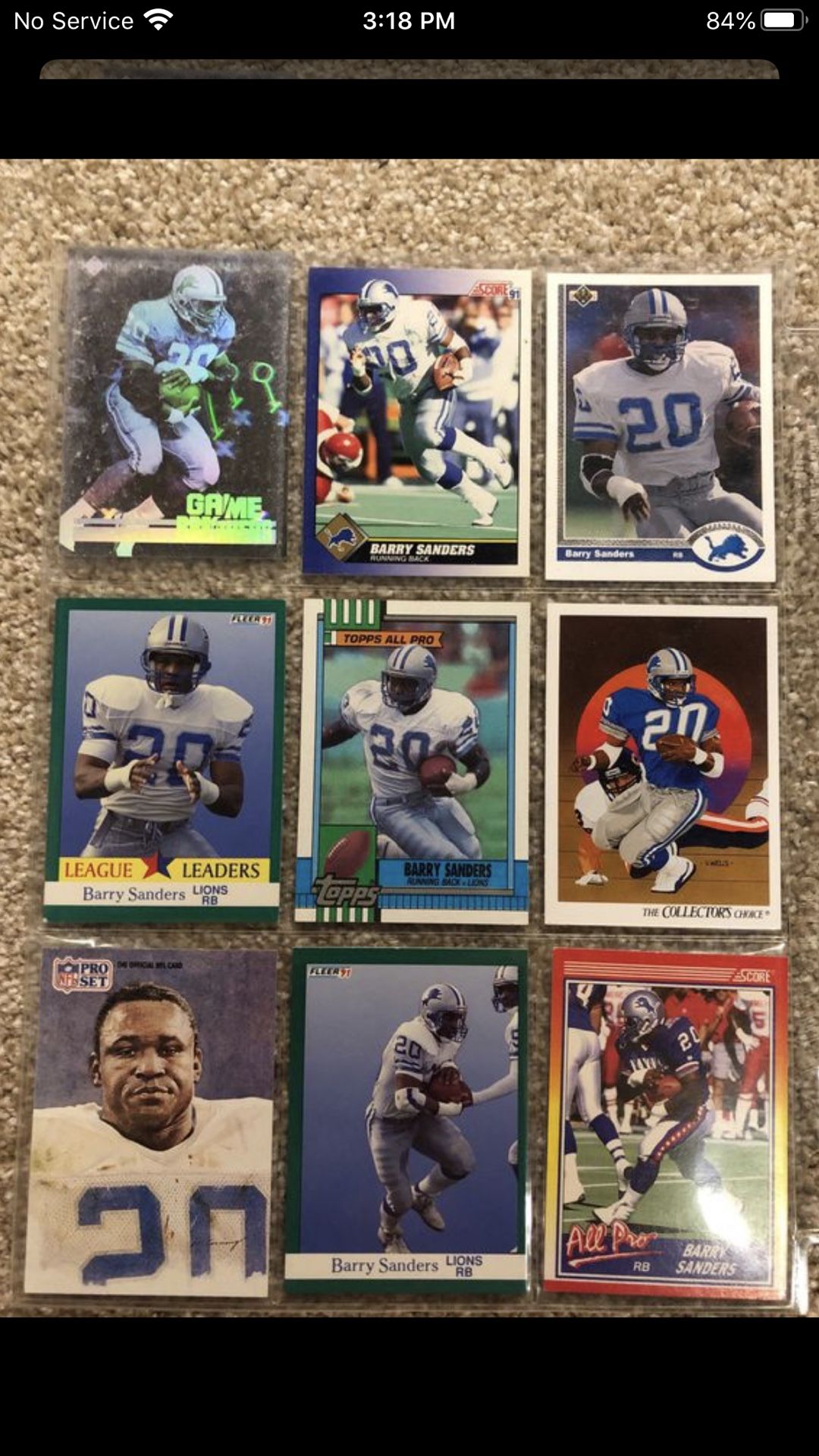 Barry Sanders Football Card Lot. 27 Total