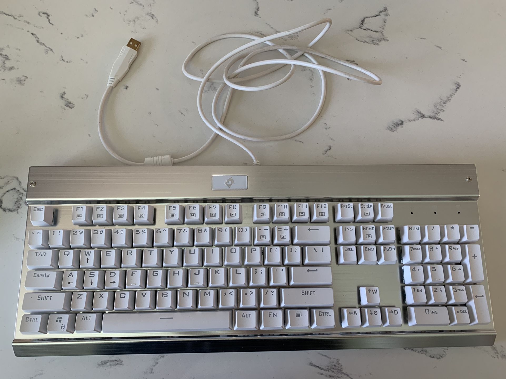 EagleTec KG011 Mechanical Keyboard Wired White w/ Blue LED Backlight