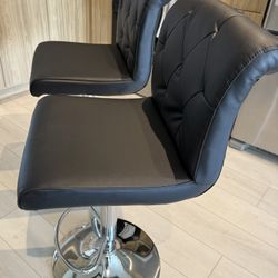 Set of 2 Modern Adjustable Black Bar Stools – Chrome Base