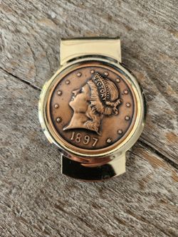 1897 Victory Liberty Coin Money Clip - Gold Tone, Replica Coin, Like New, 2.5 in.