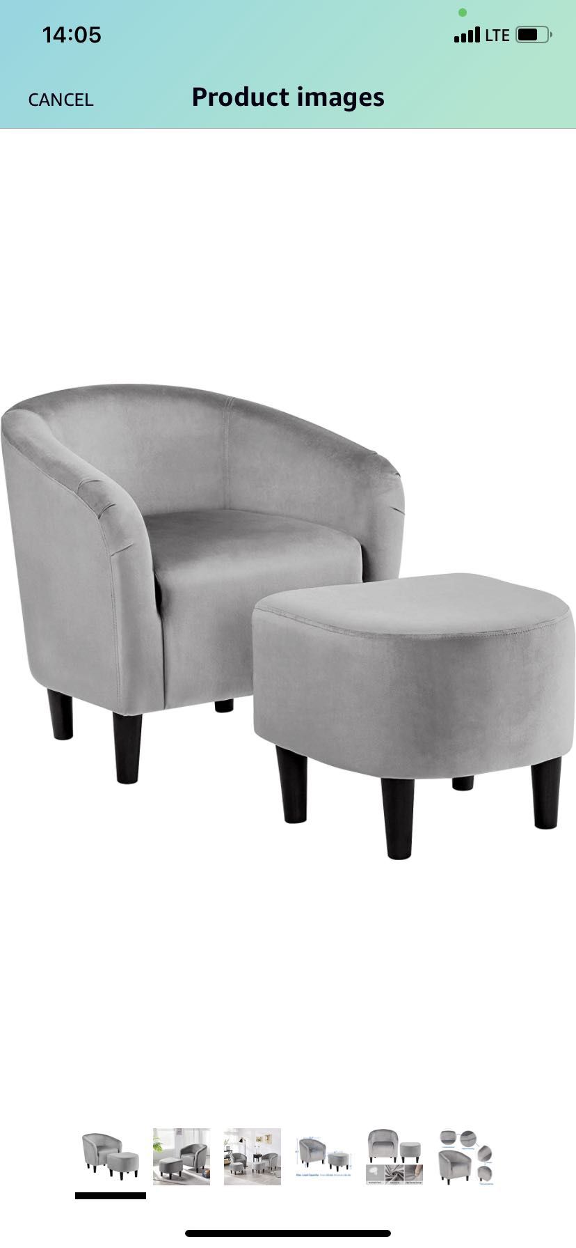  Accent Chair with Ottoman Foot Rest, Mid Century Modern Upholstered Soft Barrel Chair Comfy Fabric Armchair and Footrest Set for Living Room/Bedroom/
