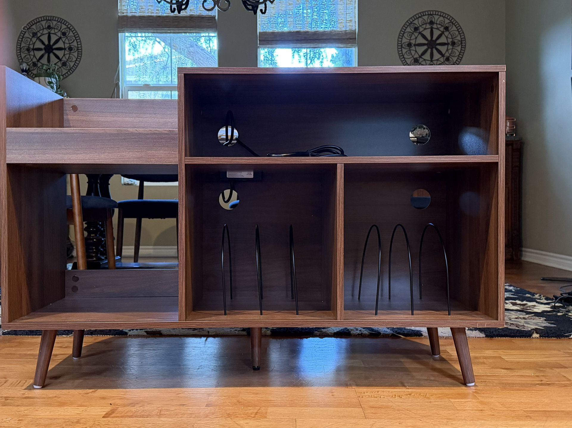 Record Player Stand with 2 Outlets & USB Ports