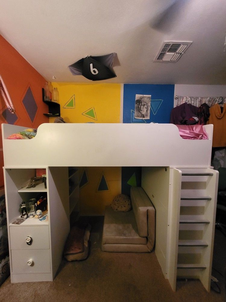 Twin Loft bunk beds with desk and storage 