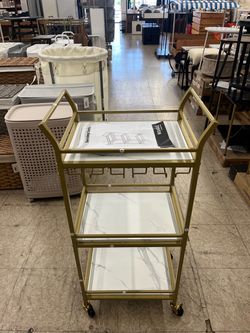 VASAGLE Bar Cart Home Serving w/ 3 Tiers Kitchen Shelf w/ Wheels - Gold
