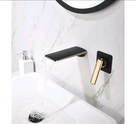 Kohler 2 PCS Black / Gold Bathroom Sink Bath Tub Waterfall Spout Mixer Wall Mounted Faucet NEW