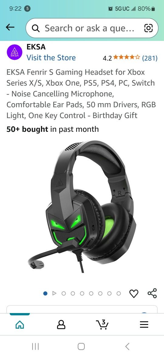 EKSA Fenrir S Gaming Headset for Xbox Series X/S, Xbox One, PS5, PS4, PC, Switch - Noise Cancelling Microphone, Comfortable Ear Pads, 50 mm Drivers, R