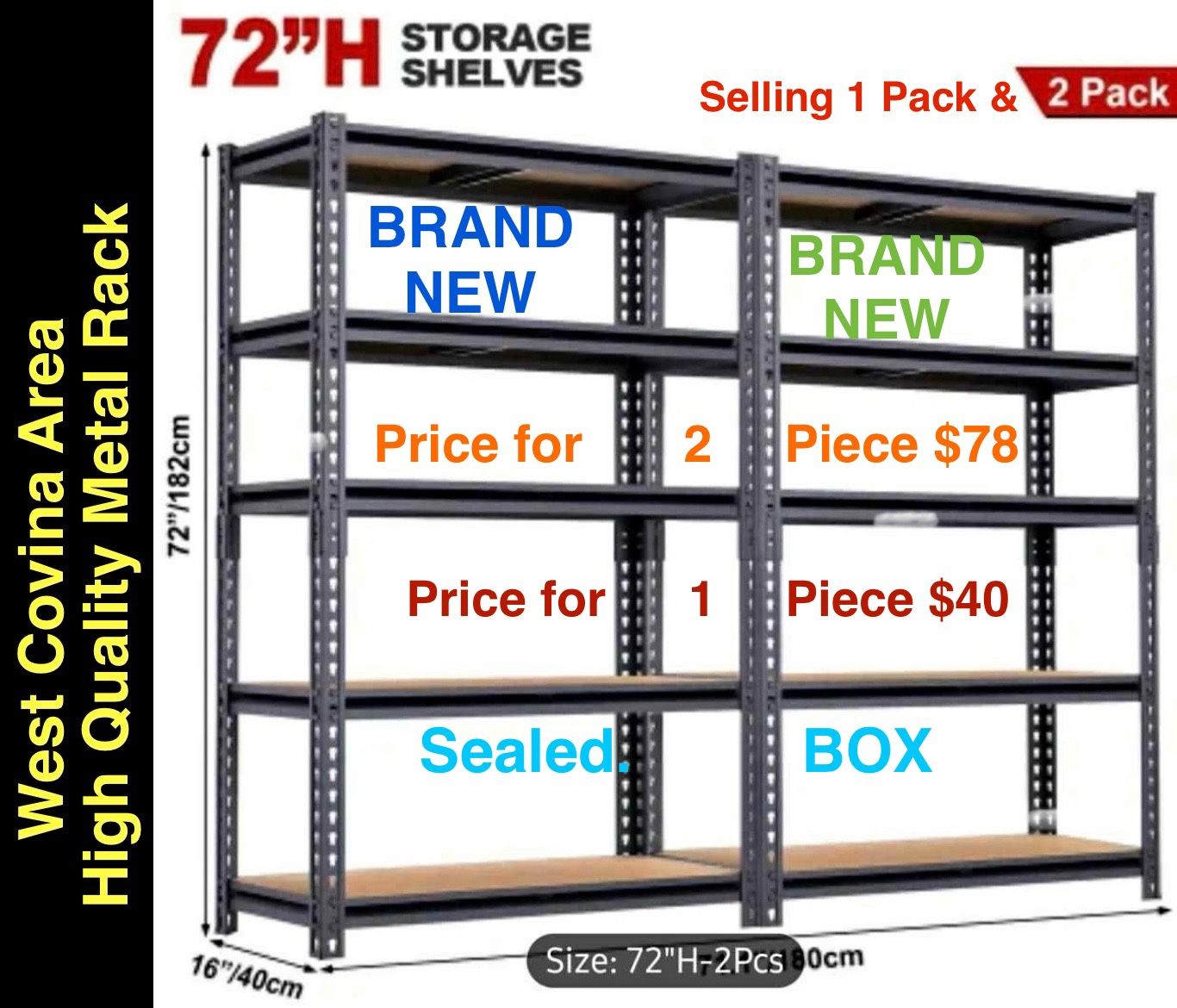 Metal Rack Shelves for Storage HEAVY DUTY BRAND NEW 72 Inch Height