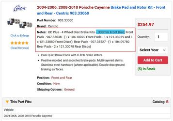 2004-2006, 2008-2010 Porsche Cayenne Brake and Rotor Kit