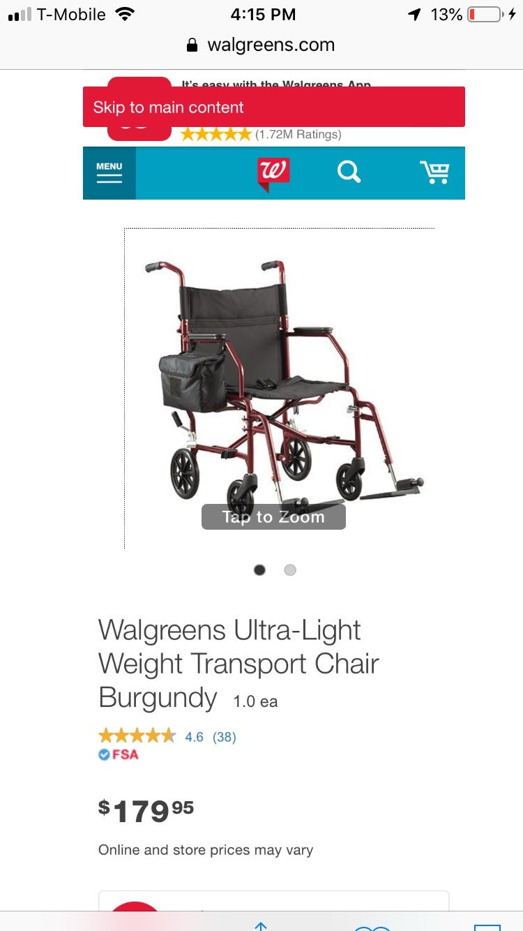 Walgreens 300 pound weight capacity transport chair for Sale in Downey