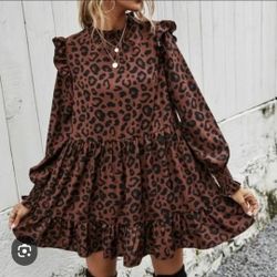 $59 NEW 💋🎀👗WAYF Velma Animal Print Ruffle Babydoll DRESS 👗 🎀💋 Size L-$59