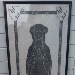 Huge Antique Medieval Rubbing Framed Wall Art
