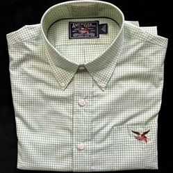 AMERICAN LIVING Stripe Green White 100% Cotton Short Sleeve Shirt Men's Size L