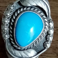 Turquoise  and Silver Feather Ring  (Womens)