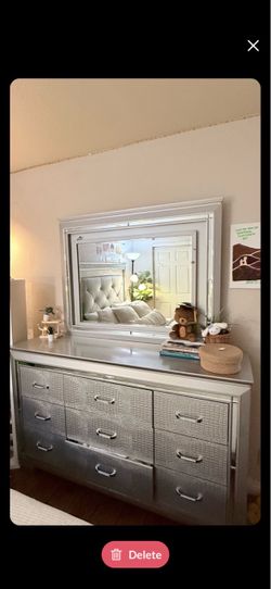 Silver Dresser with Lighted Mirror