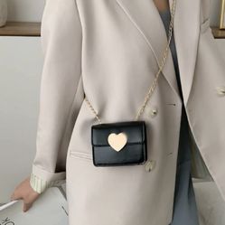 Heart purse mini black gold chain love shoulder bag cute
