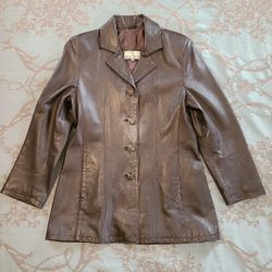 Vera Pelle Brown Leather Blazer Jacket Women’s Size 42/Medium