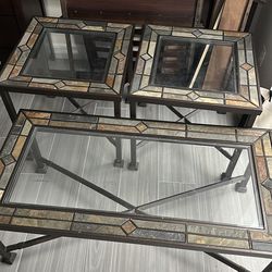 Glass and stone coffee table and end tables