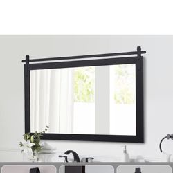 New in box Black Farmhouse Wall Mirror Barn Door Style Rectangle Solid Wood Frame Mirror Rustic Wall Mounted Mirror for Bathroom, Entryway, Living Roo