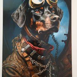 Steampunk Rottweiler "Sky Captain" - Unique 8x10 Art Print