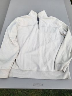 Men XL Van Heusen Flex cream pullover fleece zipper neck Lot 140