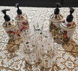Christmas Holiday Bathroom Accessory Set, Christmas Holiday Glasses and votive holder
