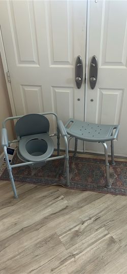 Clean never used folding commode and adjustable shower seat