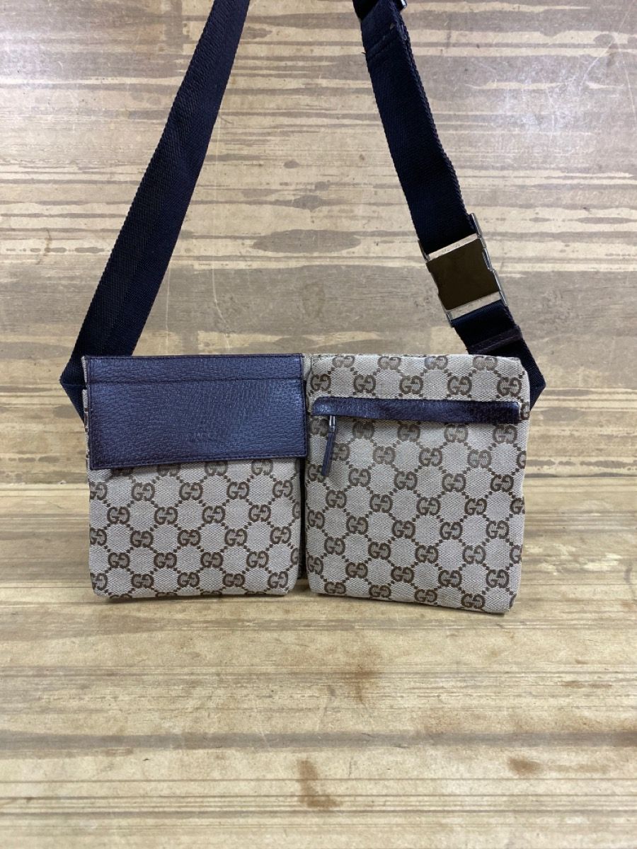 Gucci Double Belt GG Canvas Brown Bag (163494-1)