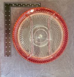 Vintage Indiana Glass Ruby Flash Diamond Point Depression Glass Serving Platter