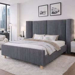 Cama queen color gris