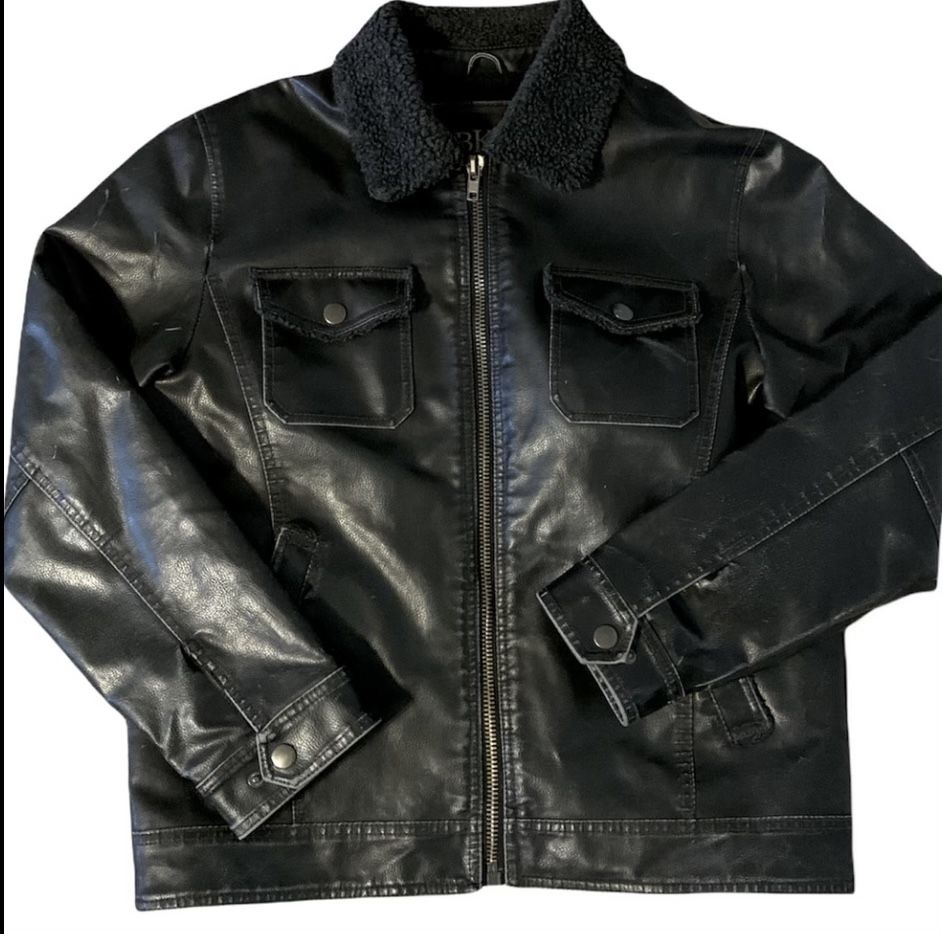 Men’s Faux Leather Sherpa-Lined Jacket/Coat OBO