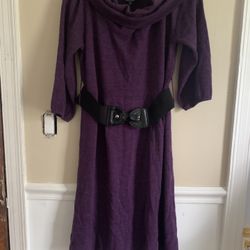 East 5th women's short sleeve cowl neck belted stretch sweater dress sz