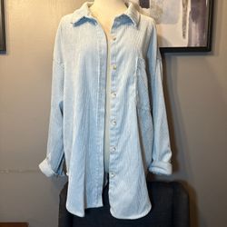 Oversized Light Blue Corduroy Button-Up Shirt