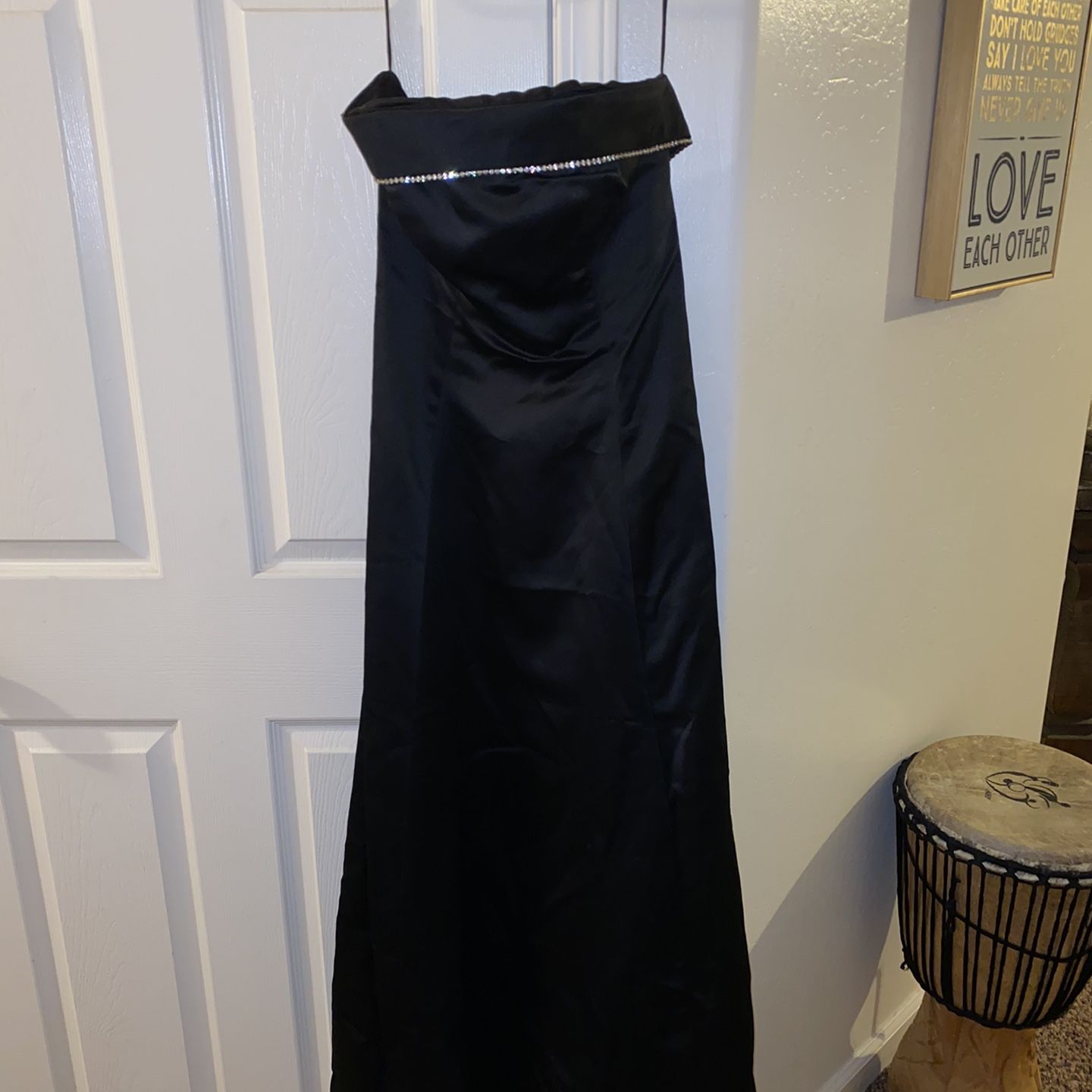 Womens Black Strapless Gown With Rhinestone Detailing