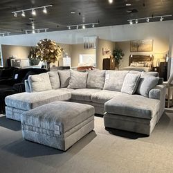 Light Grey 2pc Chaise Sectional Couch