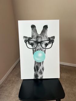 Giraffe Bubble Gum Canvas Wall Art