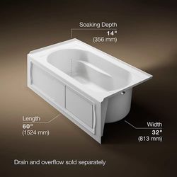 KOHLER Devonshire® 60" x 32" alcove bath, right drain WHITE