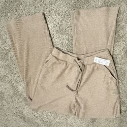 Alo Ribbed Wide Leg Pants Beige