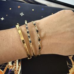Solid Yellow Gold Sapphire & Genuine Diamonds Bracelet