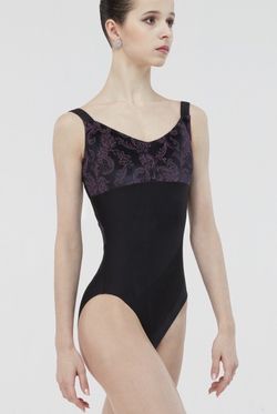 Black Leotard with Purple Velvet Design Size M