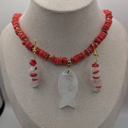 Set De Collar Cuarzo Y Coral