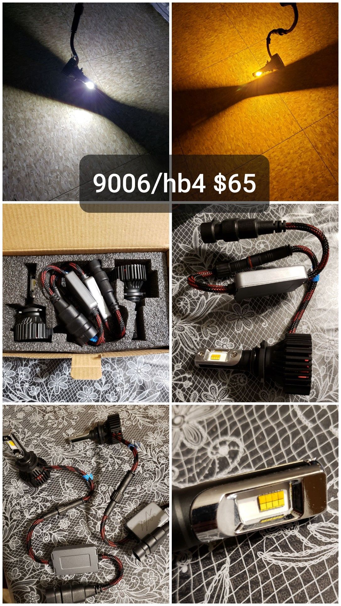 9006 led bulbs 6000k white/amber headlights/foglights brand new!