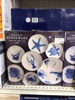 Nautical Stoneware Serving Bowl Set 7 pieces for ¡JUST!$19.99