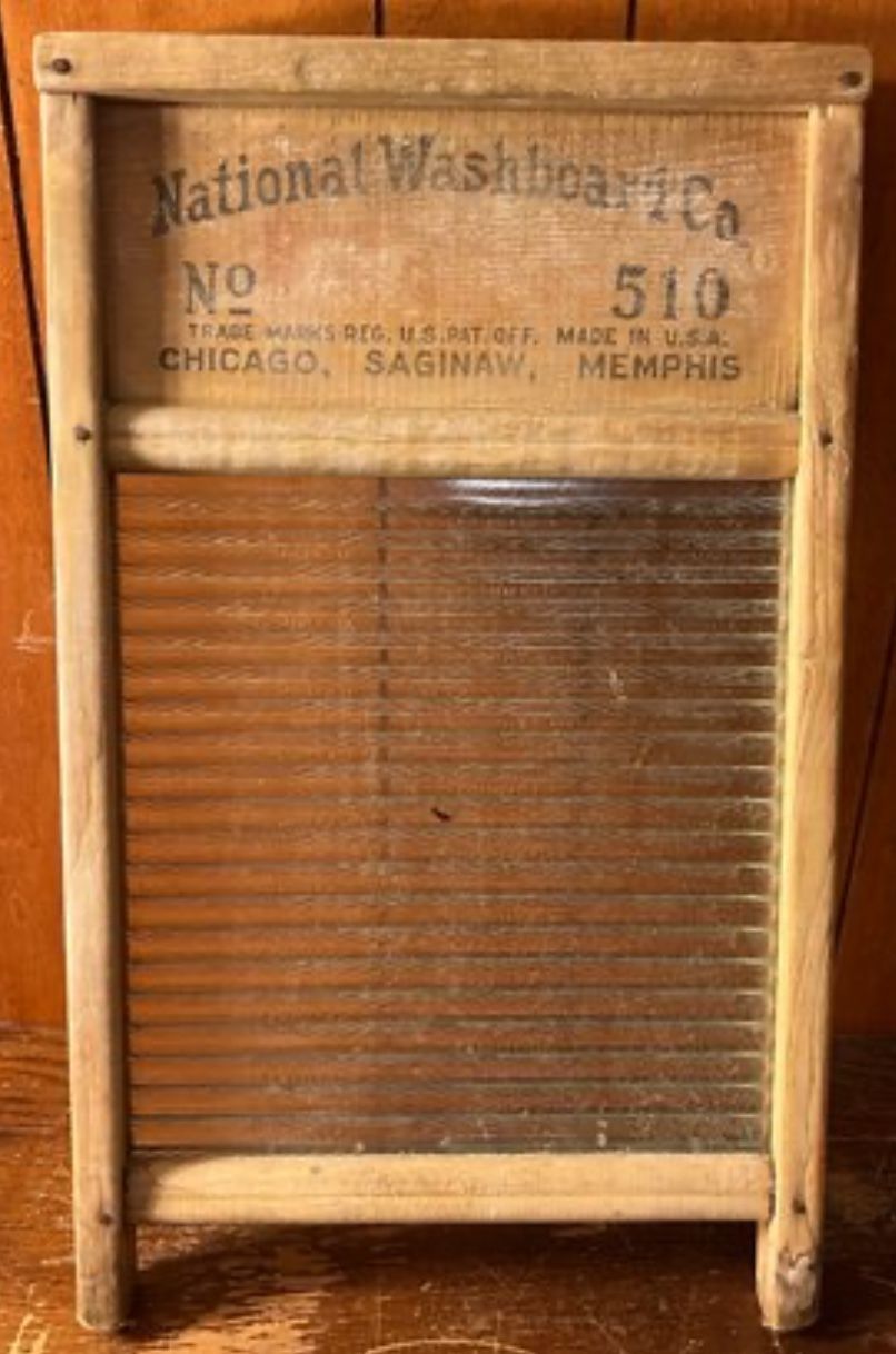 NATIONAL WASHBOARD COMPANY ANTIQUE WASHBOARD WITH GLASS WASHBOARD