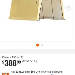 ShelterLogic 10 ft. W x 15 ft. D x 8 ft. H PE Garage without Floor in Tan w/ Patented Stabilizers and Best-in-Class Tightening