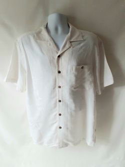 Island Shores men's white casual short sleeve button-down shirt size L