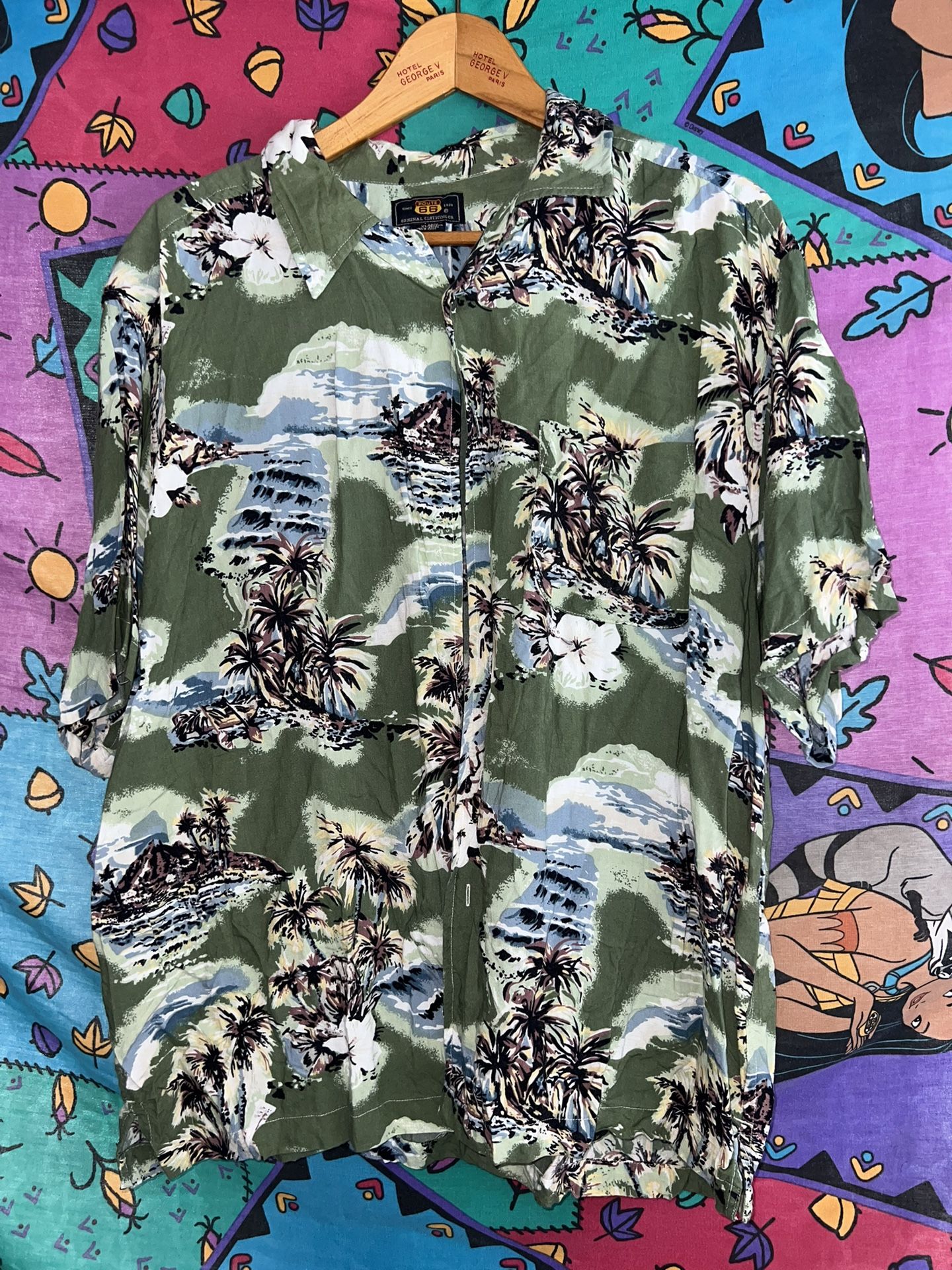 green route 66 hawaiian style button up shirt SIZE XL