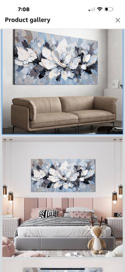 Canvas Wall Art Decor Modern White Wall Art for Living Room Abstract Canvas Art Wall Decor Flower Pictures Abstract Blue Wall Art Prints Artwork for W