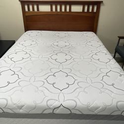 Queen Bed, 14” Thick Mattress, Boxspring Set Cama queen completa, colchón somier y rieles