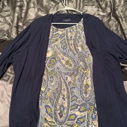 Multicolored blue, and tan and white shirt