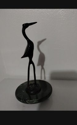 VINTAGE METAL BRONZE EGRET HERON / CRANE FIGURINE 7"×1.5" - M07